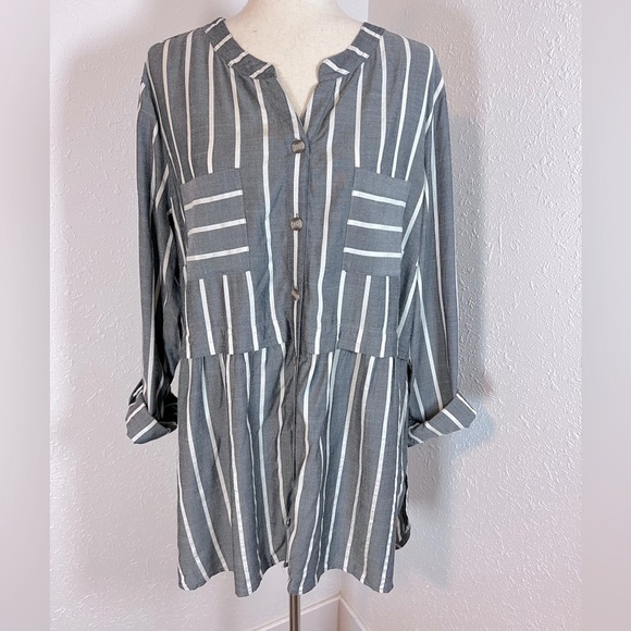 John Mark Striped Tunic Blouse - Picture 1 of 6